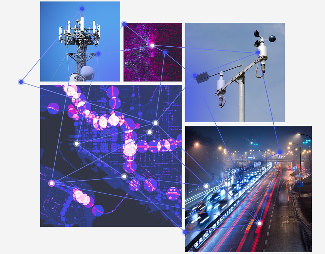 Symbole d'analyse à travers plusieurs images comme une image d'autoroute ou une carte par ArcGIS.