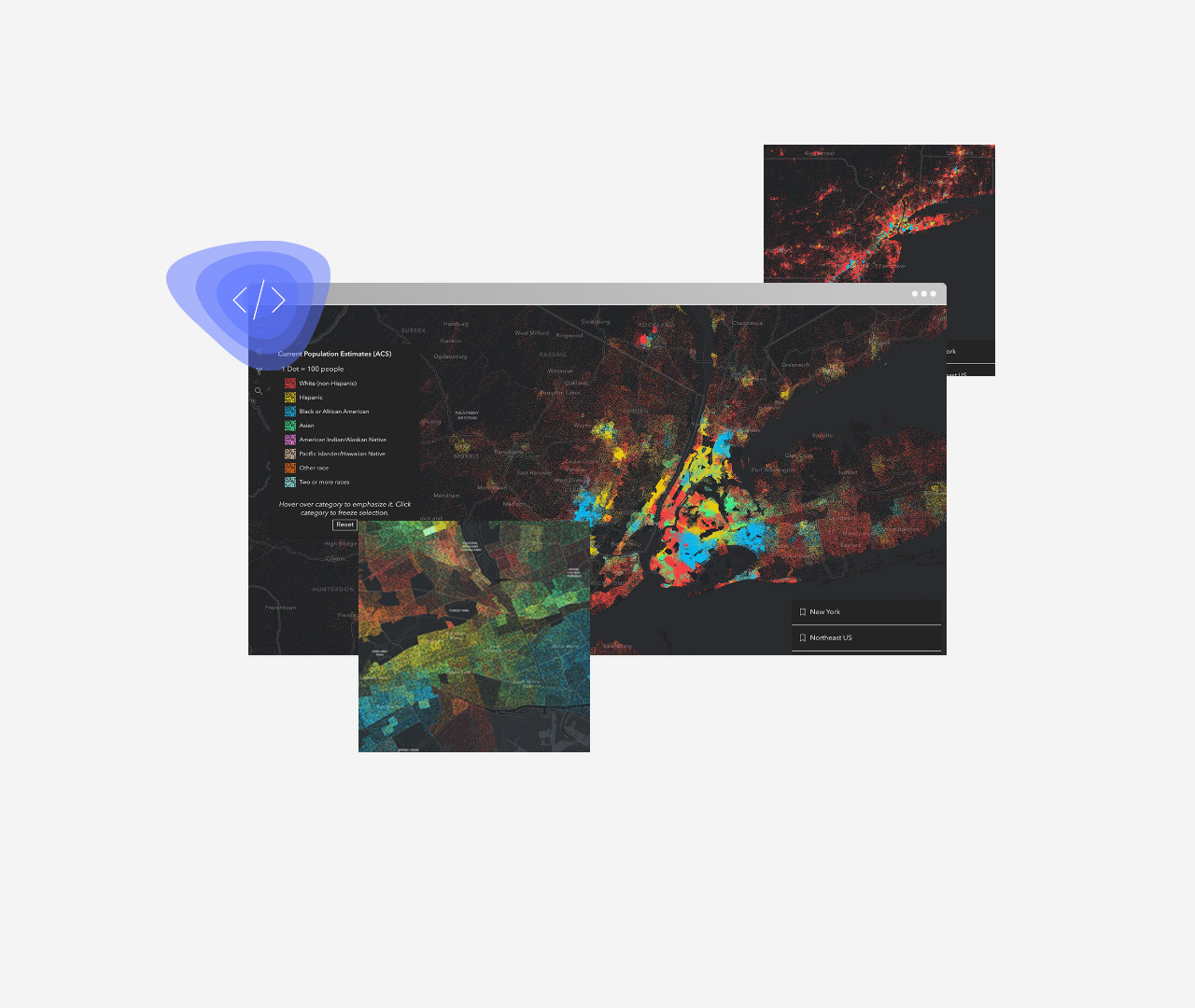  Carte multicolore affichant les estimations de population actuelles