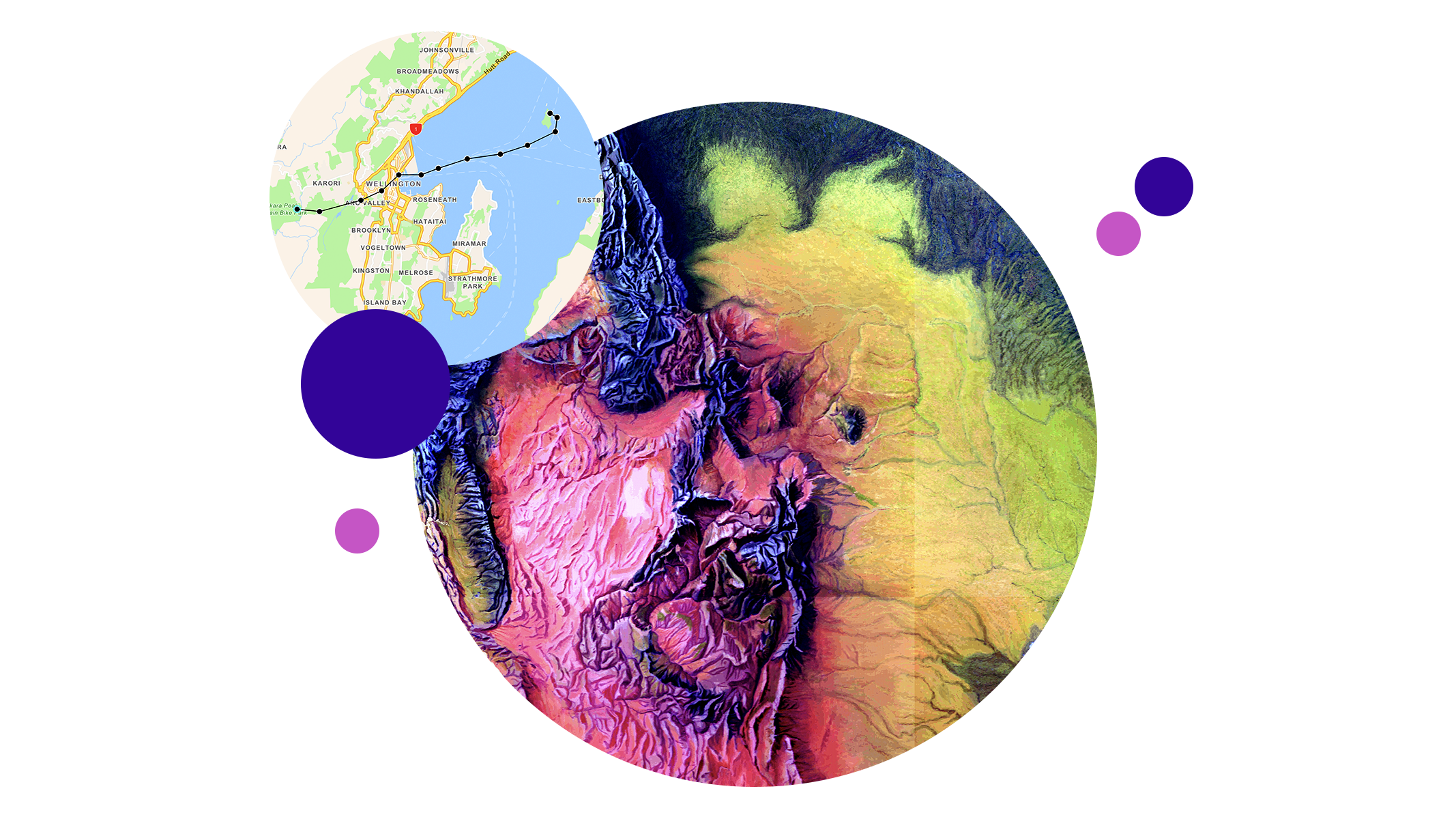 Carte d’itinéraire en encart dans une carte colorée avec ombrage décrivant une chaîne de montagnes