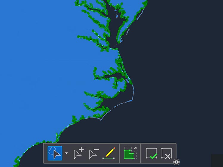 Carte d’un littoral montrant les outils de mise à jour de données dans ArcGIS Pro