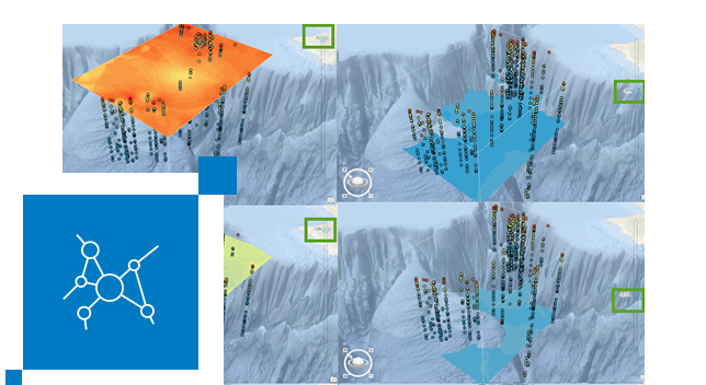 Trois modèles d’interpolation spatiale montrant différents points de données 