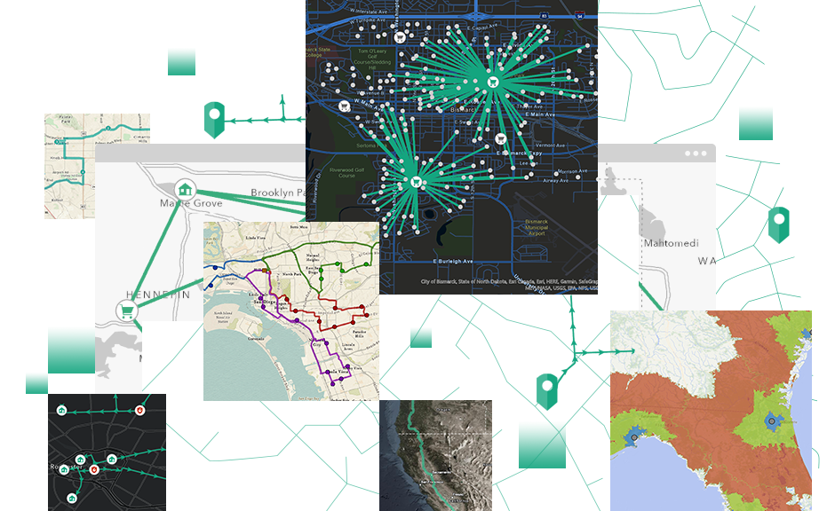 Ensemble de cartes et plans de rues numériques, et image satellite d’une région à proximité de l’océan