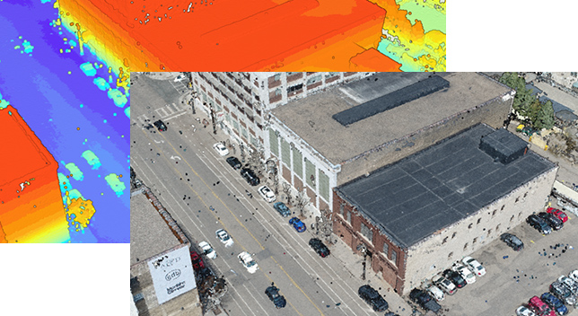 2 images du nuage de points de la vue d’une ville utilisant des paramètres de couleur différents 