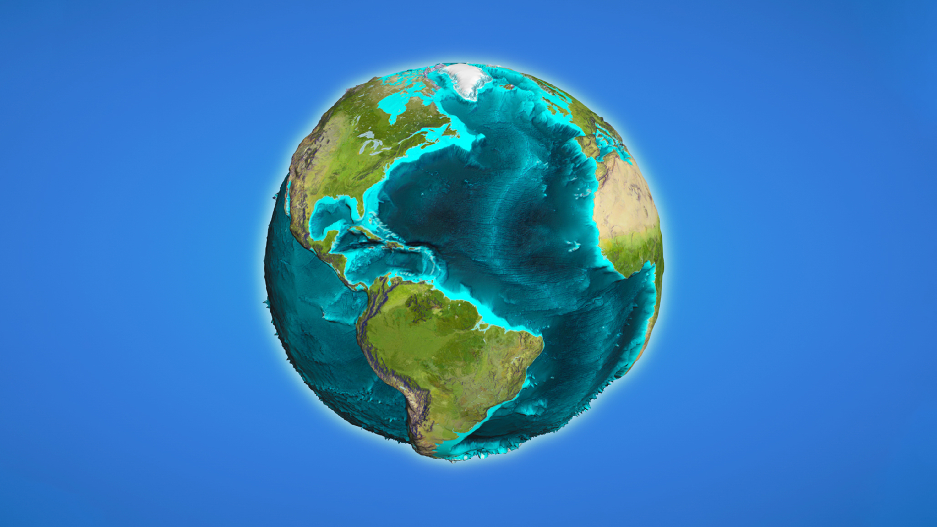 Modèle 3D de la Terre, centré sur l’Amérique du Nord, sur un arrière-plan bleu