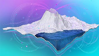 Image informatisée d’une calotte glaciaire polaire blanche et de l’eau bleue