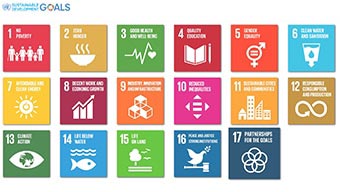Lignes numérotées de carrés multicolores représentant les objectifs de développement durable des Nations Unies