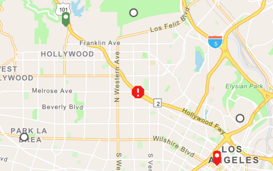 Image animée montrant une analyse routière faite en traçant les livraisons suivant les routes les mieux calculées à travers Los Angeles.