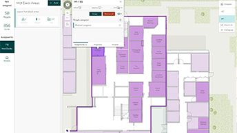 Image numérique d’une carte de bâtiment indoor représentant une interface SIG Indoor illustrant l’utilisation de l’espace, l’allocation et des données