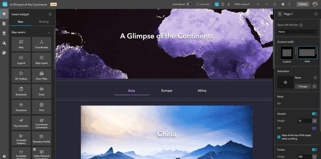 GIF illustrant une carte des continents en violet avec un texte indiquant « Aperçu des continents » 