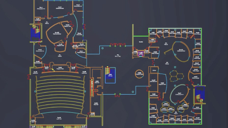 Icône et une série de lignes connectées et de formes représentant un dessin DAO 2D du plan d’étages d’un bâtiment