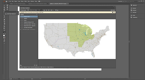 Carte grise des États-Unis ouverte dans un logiciel de conception