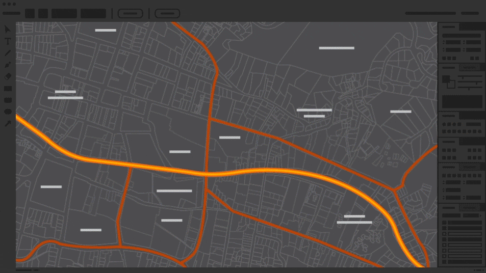 Illustration démontrant comment mettre en évidence et optimiser des sections d’une carte dans une fenêtre Adobe Illustrator