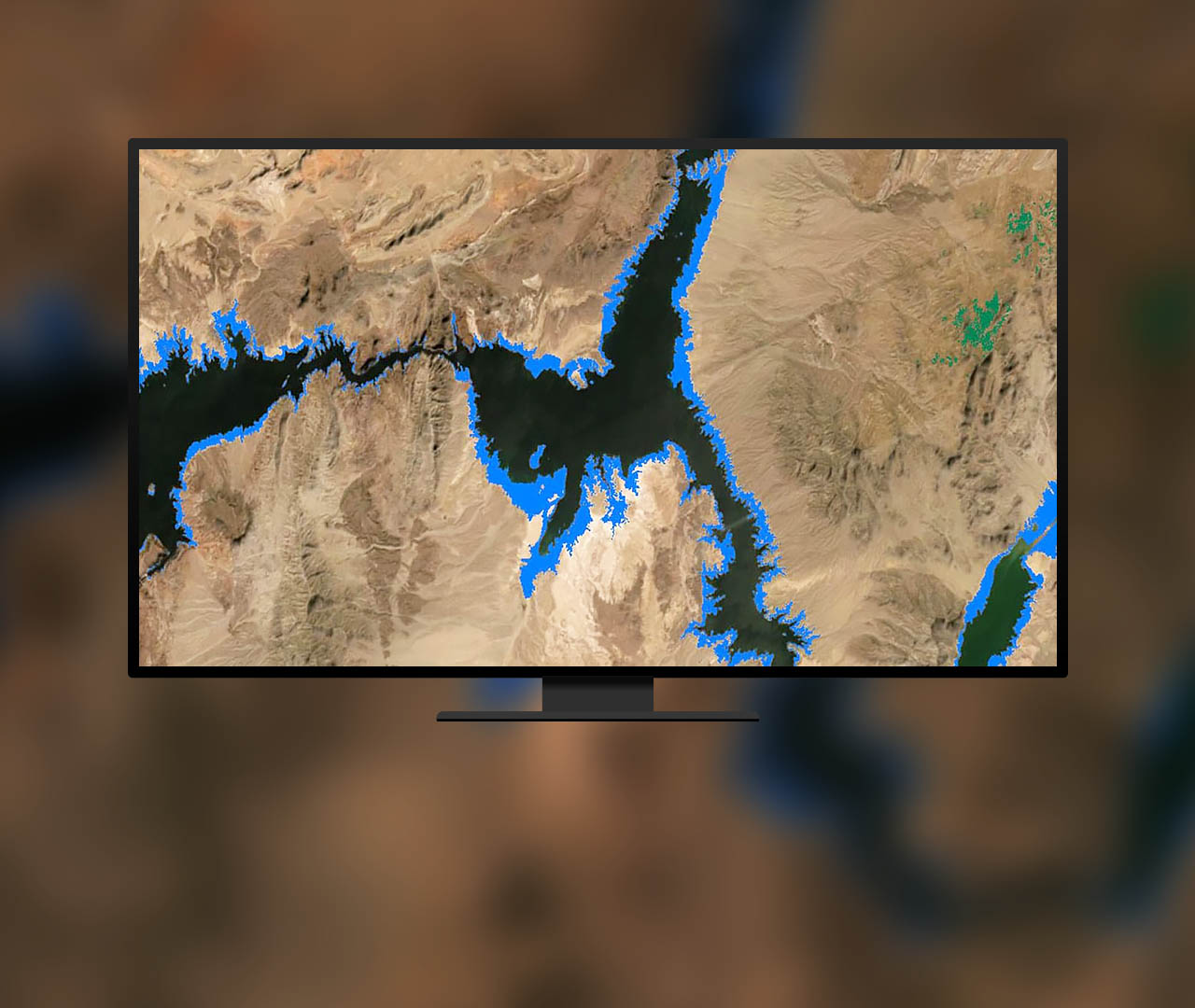 Carte montrant le changement de taille d’un fleuve, mis en évidence en bleu