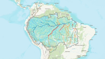 : carte des écosystèmes d’eau douce en Amérique latine avec la terre et l’eau comme décrites dans une collection de récits ArcGIS StoryMaps