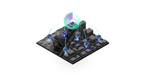 Le diagramme en 3D illustré présente une ville en miniature, identifie plusieurs zones avec des lignes colorées et regroupe les données de ces sources dans un graphique.