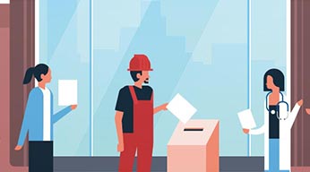 Illustration de l'insertion d'un bulletin de vote dans une urne