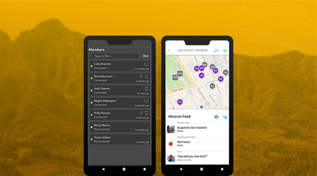 Deux téléphones sur ArcGIS Mission