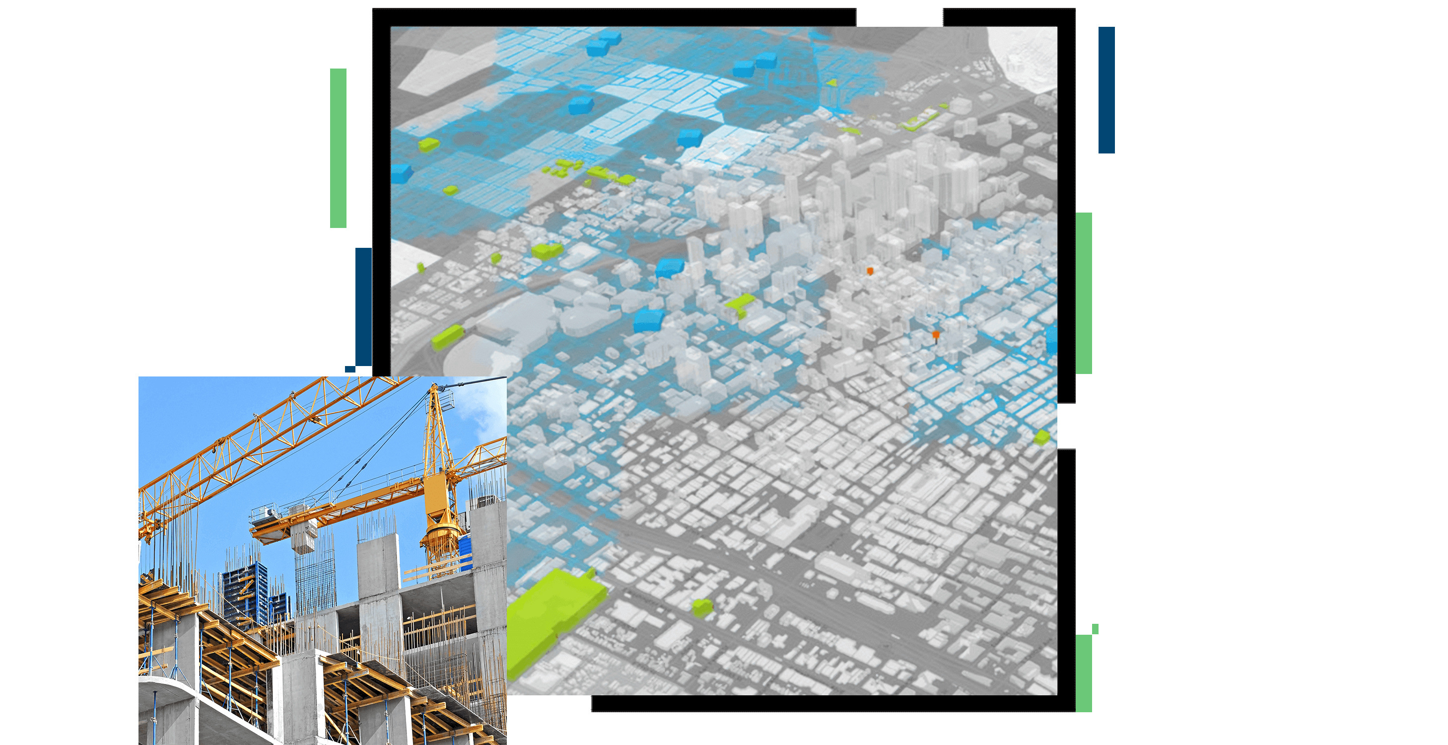 Grue et plan de ville en 3D