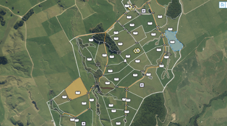Carte illustrant un champ de grande taille avec des données sur chaque parcelle de terrain