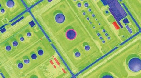 Carte d’isolignes d’un site industriel en vert citron et violet