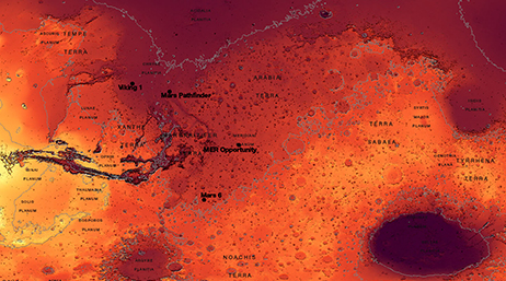Carte de Mars en rouge et orange mouchetés