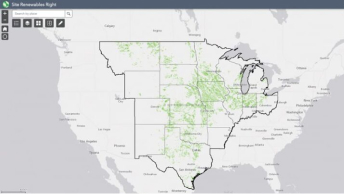 Carte des États-Unis dans un bleu et un blanc pâles avec une vaste zone au milieu soulignée en bleu foncé
