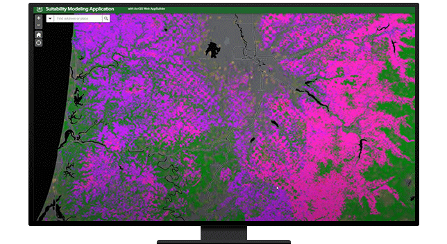 Image d’un écran d’ordinateur affichant une carte de densité en vert vif, en rose et en violet