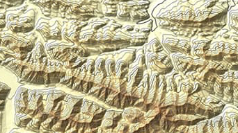 Carte d’isolignes d’une zone montagneuse en marron et beige