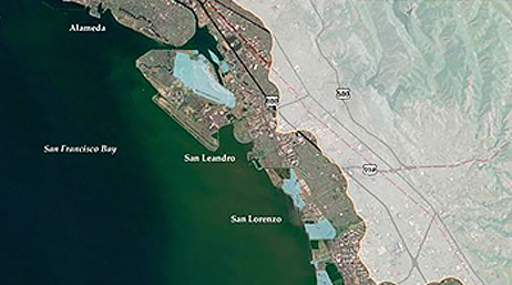 Carte d’une partie de San Francisco, montrant en particulier la partie Est de la baie de San Francisco et de San Lorenzo