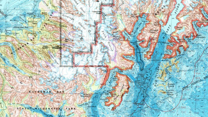 Carte classique de Seward, Alaska en rose et vert avec des eaux en bleu cyan