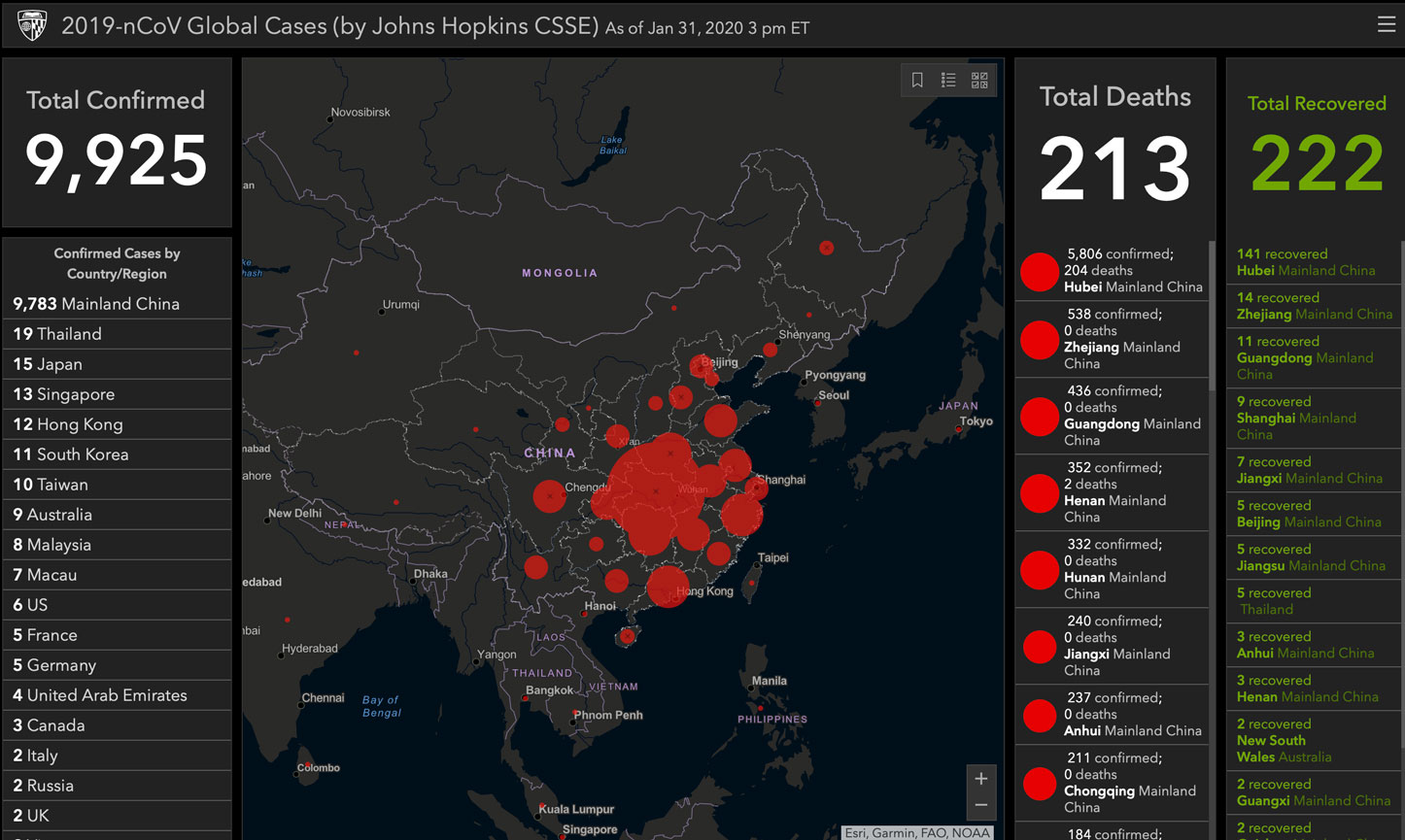 Points noirs et rouges sur l’affichage cartographique d’un tableau de bord Esri