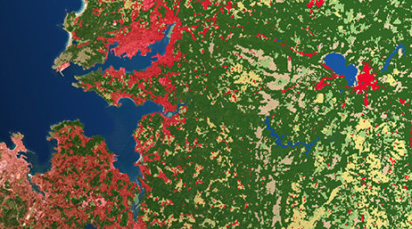 Carte en rouge et vert illustrant l'occupation du sol