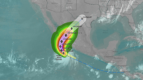 Carte d'une tempête balisée balayant le Mexique