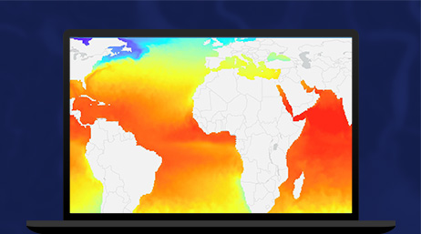 Carte thermographique du monde, affichée sur un écran d’ordinateur portable