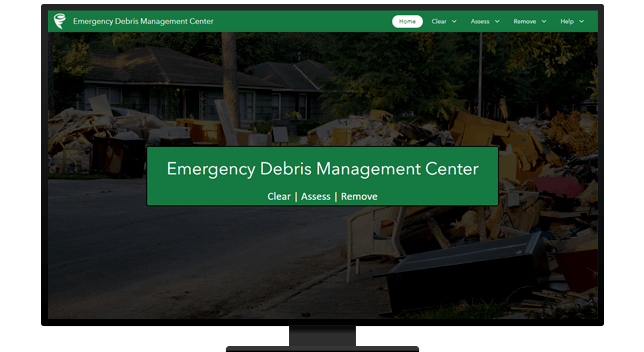 Ordinateur de bureau affichant un navigateur Web ouvert sur le centre de gestion des débris en urgence
