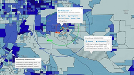 Carte d’une zone non spécifiée affichant des données en différentes teintes de bleu