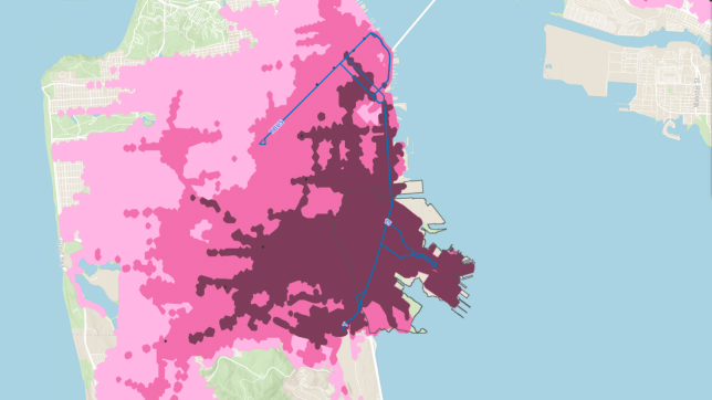 Carte affichant un dégradé de teintes roses pour montrer des disparités inconnues dans une zone