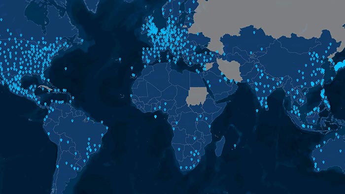Une carte du monde illustre toute l’étendue de la chaîne logistique des services de Cisco et comment l’entreprise a amélioré sa prestation de services en numérisant les données