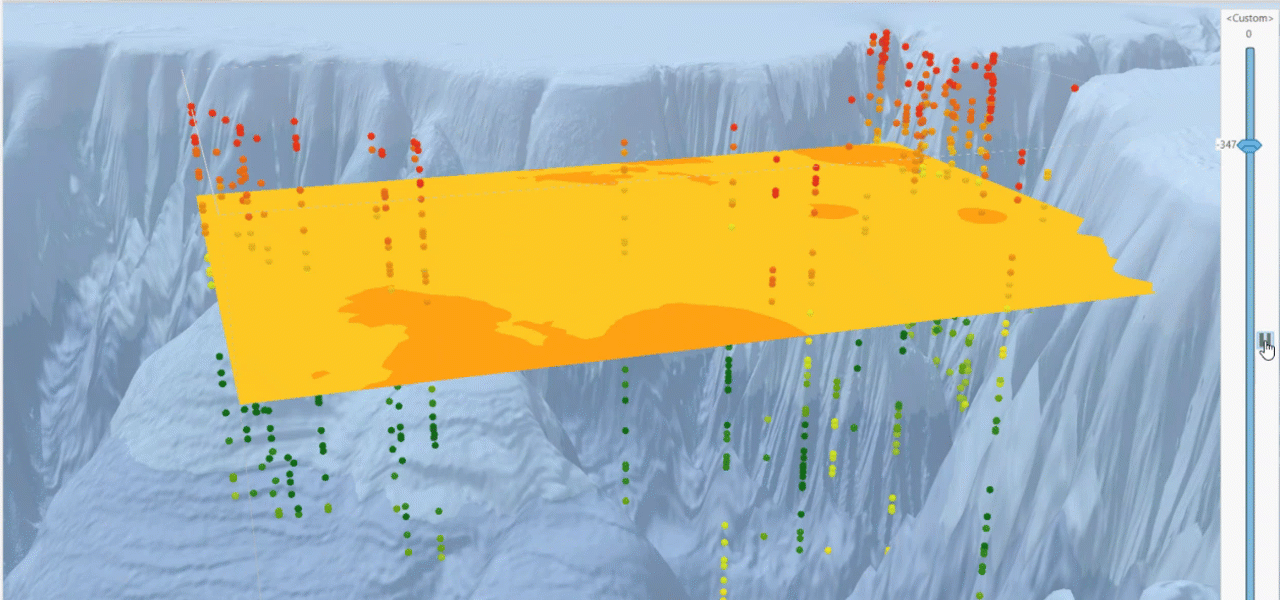 Moving gif displaying points at differing depths in an underwater trench.