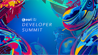Blue, green, and red abstract PowerPoint slide with the words Esri Developer Summit