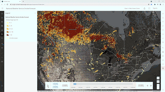 Démonstration d’une carte de points ArcGIS nommée « Global Average Temperatures in July » (Températures moyennes mondiales en juillet) et évoluant par divers points de données de température entre le Japon et les États-Unis